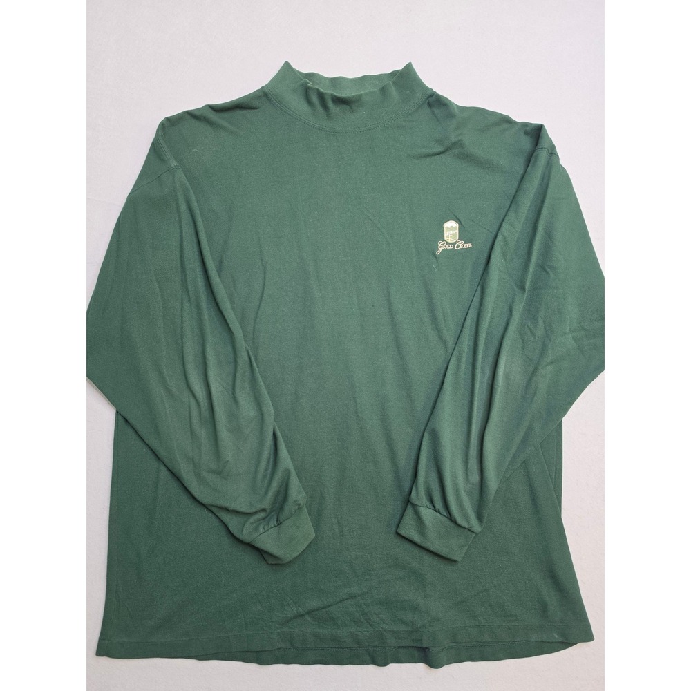Cross Creek Shirt Men's XL Green 100% Cotton Golf Logo Mock Neck Long Sleeve